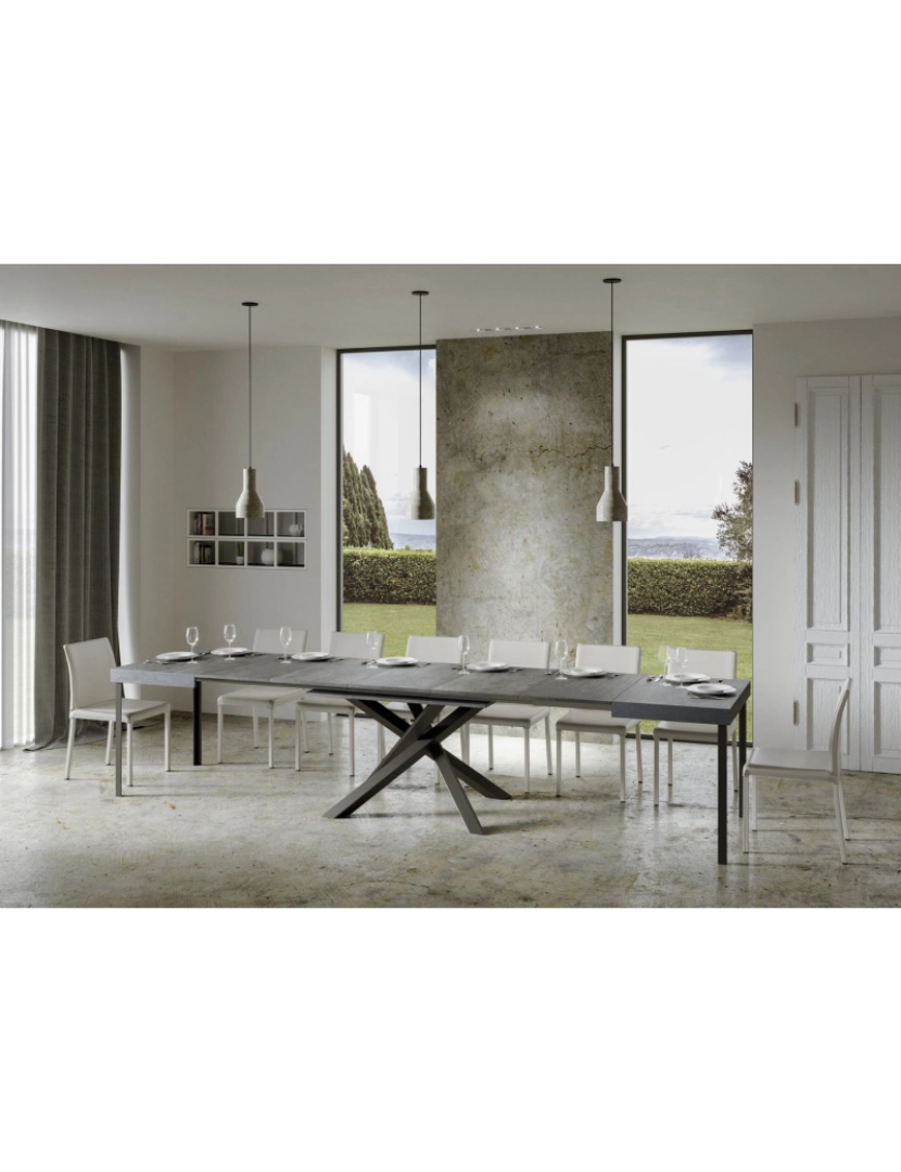 imagem de Mesa de jantar extensível 90x130/390 cm Volantis Cimento quadro Antracite6