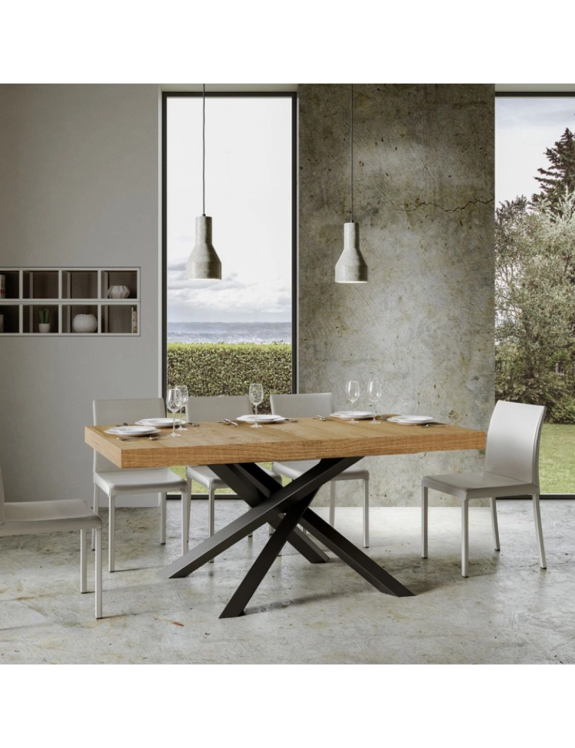 imagem de Mesa de jantar extensível 90x160/420 cm Volantis Carvalho Natural quadro Antracite3