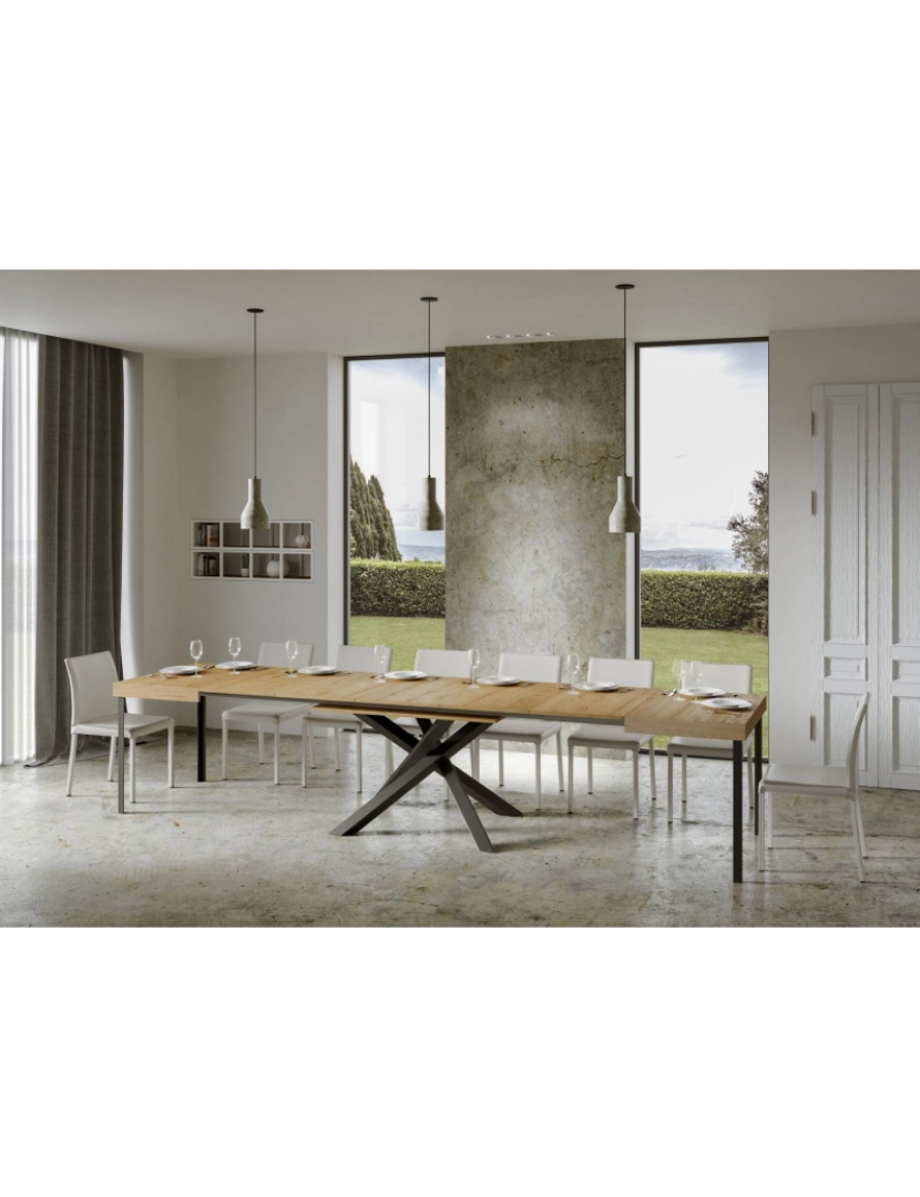 imagem de Mesa de jantar extensível 90x160/420 cm Volantis Carvalho Natural quadro Antracite6