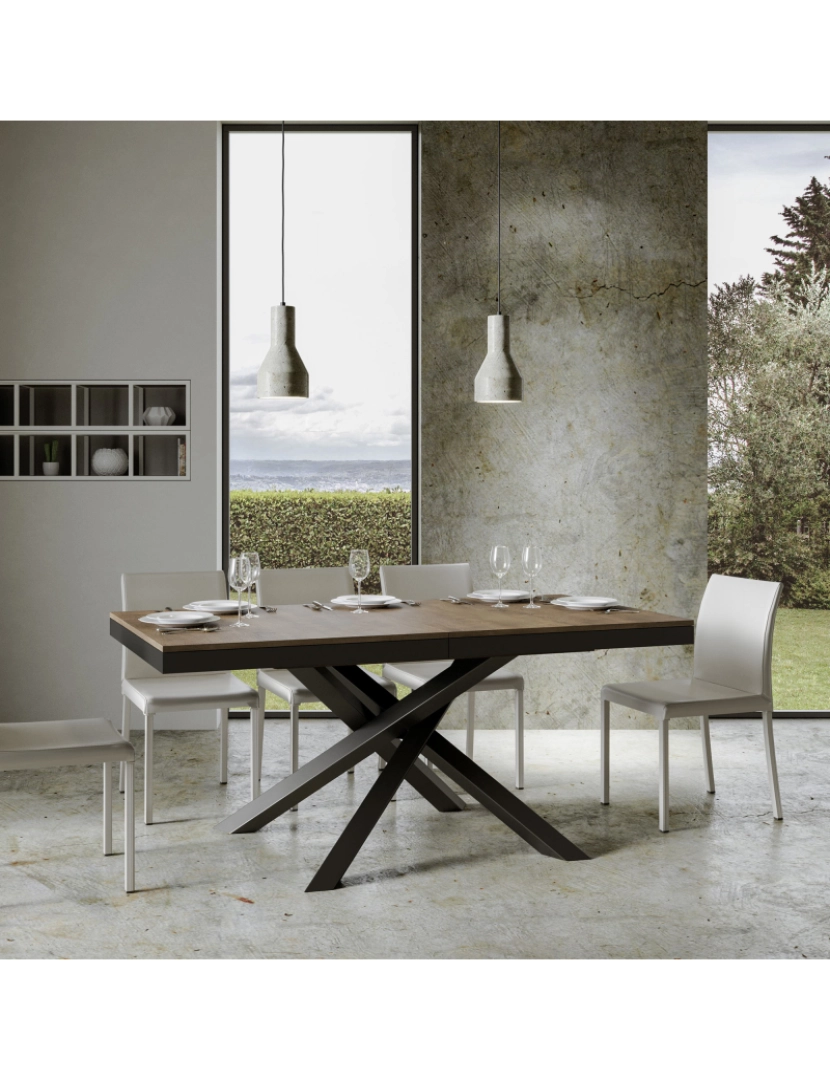 imagem de Mesa de jantar extensível 90x160/264 cm Volantis Evolution Nogueira quadro Antracite3