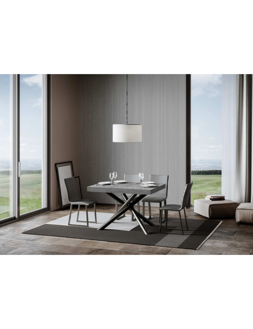 imagem de Mesa de jantar extensível 90x130/390 cm Famas Cimento quadro Antracite2