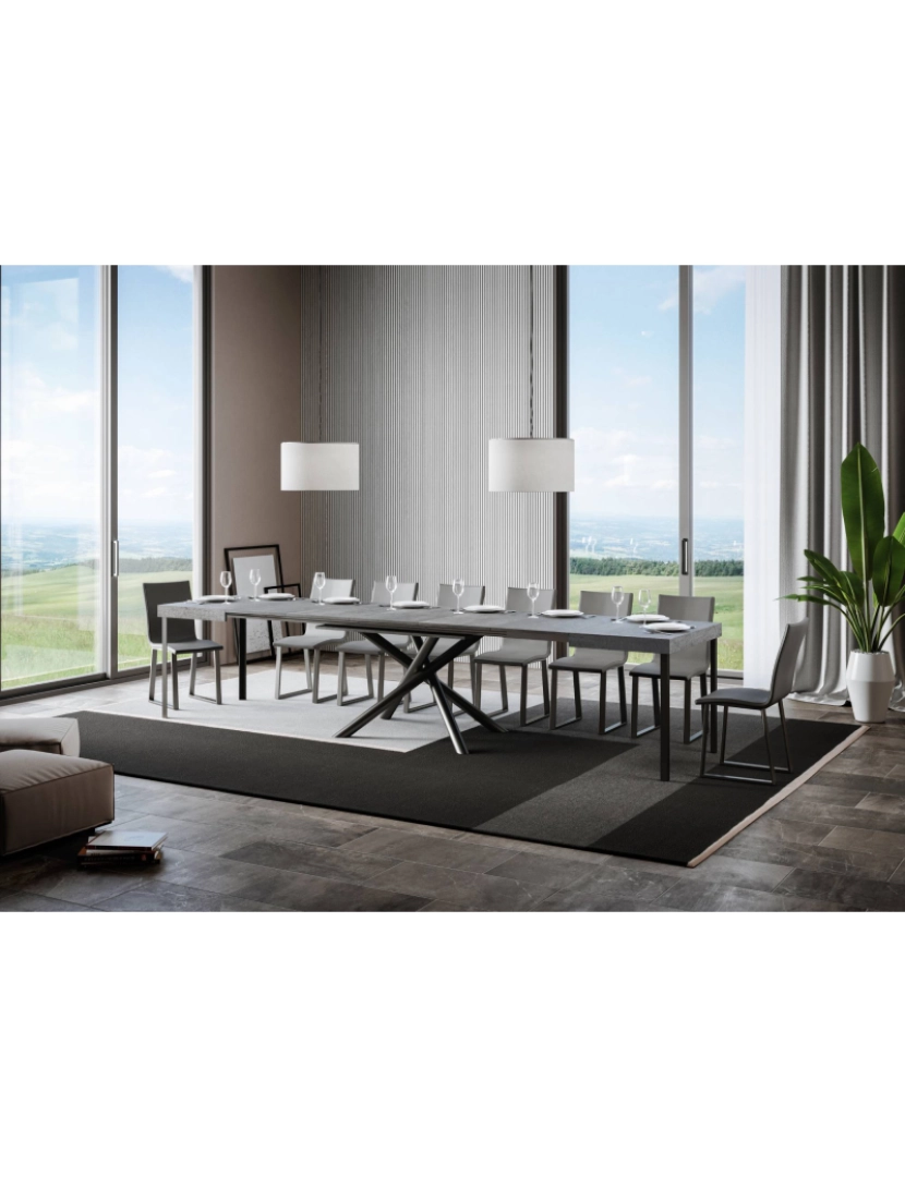 imagem de Mesa de jantar extensível 90x130/390 cm Famas Cimento quadro Antracite4