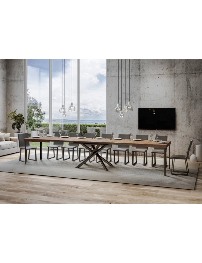 imagem de Mesa de jantar extensível 90x180/440 cm Famas Carvalho Natural quadro Antracite4