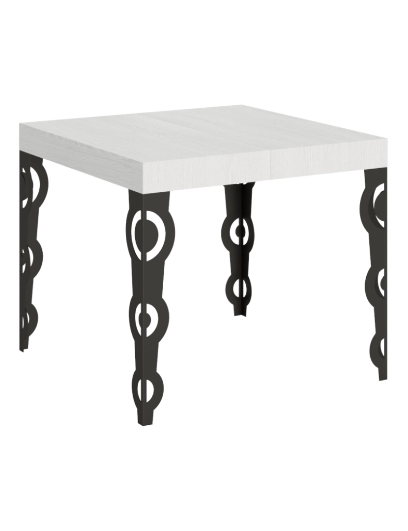 Itamoby - Mesa de jantar extensível 90x90/246 cm Karamay Cinza Branca quadro Antracite