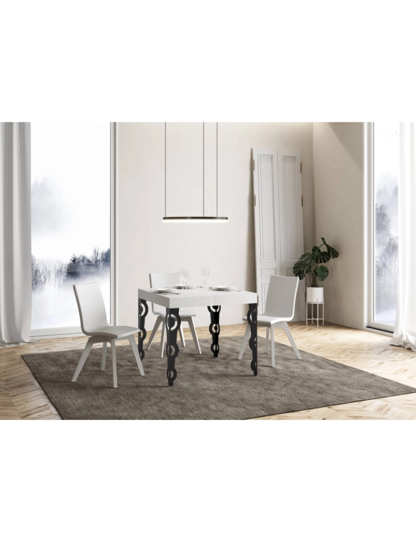 imagem de Mesa de jantar extensível 90x90/246 cm Karamay Cinza Branca quadro Antracite2