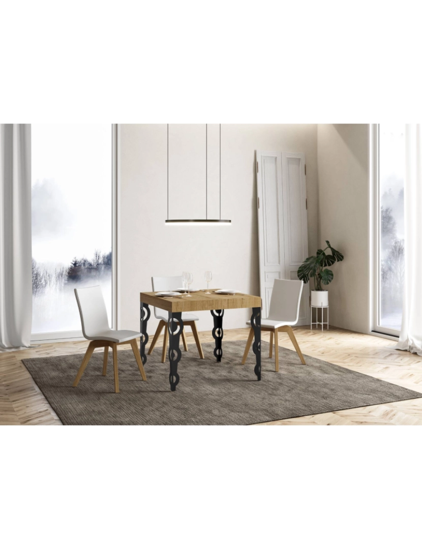 imagem de Mesa de jantar extensível 90x90/246 cm Karamay Carvalho Natural quadro Antracite2