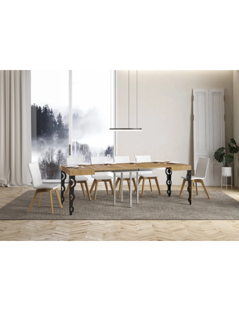 imagem de Mesa de jantar extensível 90x90/246 cm Karamay Carvalho Natural quadro Antracite3