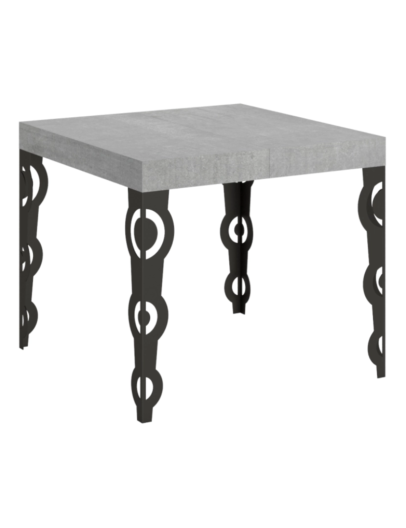 Itamoby - Mesa de jantar extensível 90x90/246 cm Karamay Cimento quadro Antracite