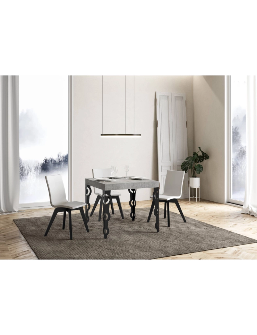 imagem de Mesa de jantar extensível 90x90/246 cm Karamay Cimento quadro Antracite2