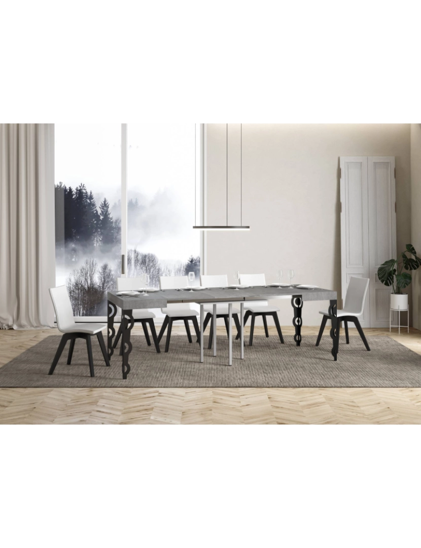 imagem de Mesa de jantar extensível 90x90/246 cm Karamay Cimento quadro Antracite3