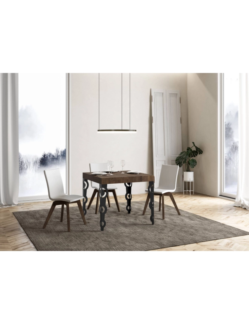 imagem de Mesa de jantar extensível 90x90/246 cm Karamay Nogueira quadro Antracite2