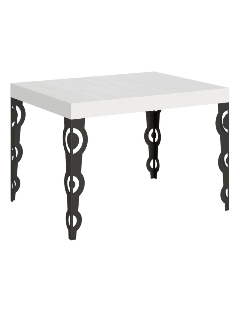 Itamoby - Mesa de jantar extensível 70x110/194 cm Karamay Cinza Branca quadro Antracite