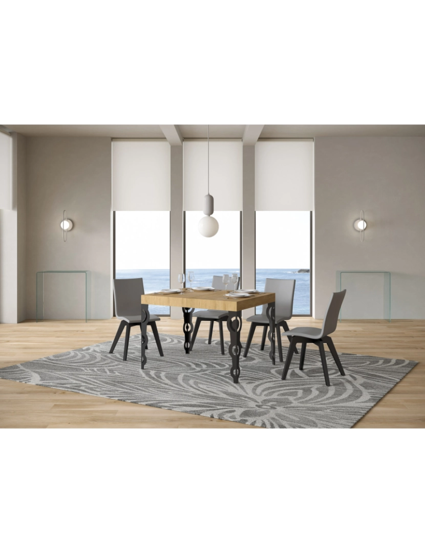 imagem de Mesa de jantar extensível 70x110/194 cm Karamay Carvalho Natural quadro Antracite2