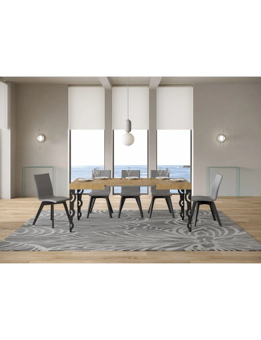 imagem de Mesa de jantar extensível 70x110/194 cm Karamay Carvalho Natural quadro Antracite3