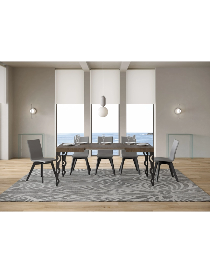 imagem de Mesa de jantar extensível 70x110/194 cm Karamay Nogueira quadro Antracite3