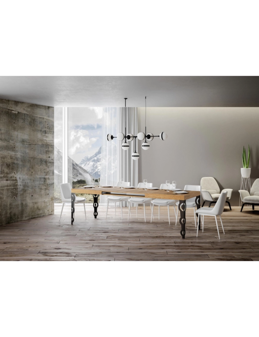 imagem de Mesa de jantar extensível 90x120/224 cm Karamay Carvalho Natural quadro Antracite3