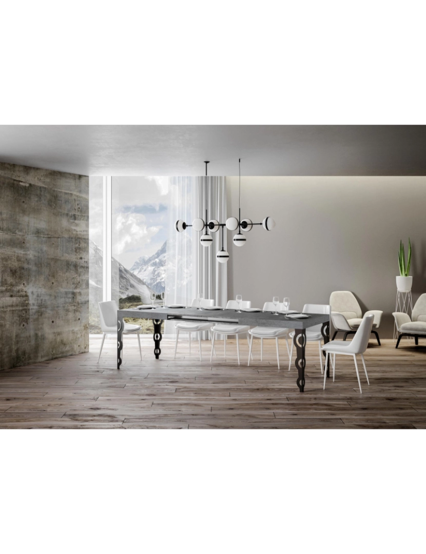 imagem de Mesa de jantar extensível 90x130/234 cm Karamay Cimento quadro Antracite3