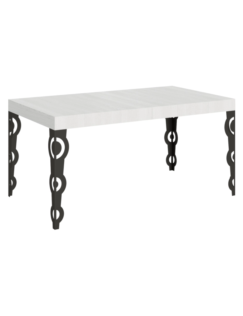 Itamoby - Mesa de jantar extensível 90x160/264 cm Karamay Cinza Branca quadro Antracite