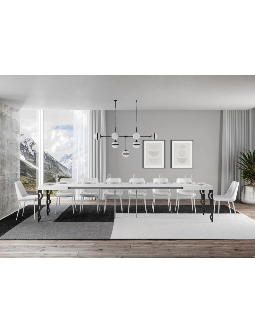 imagem de Mesa de jantar extensível 90x130/390 cm Karamay Cinza Branca quadro Antracite4