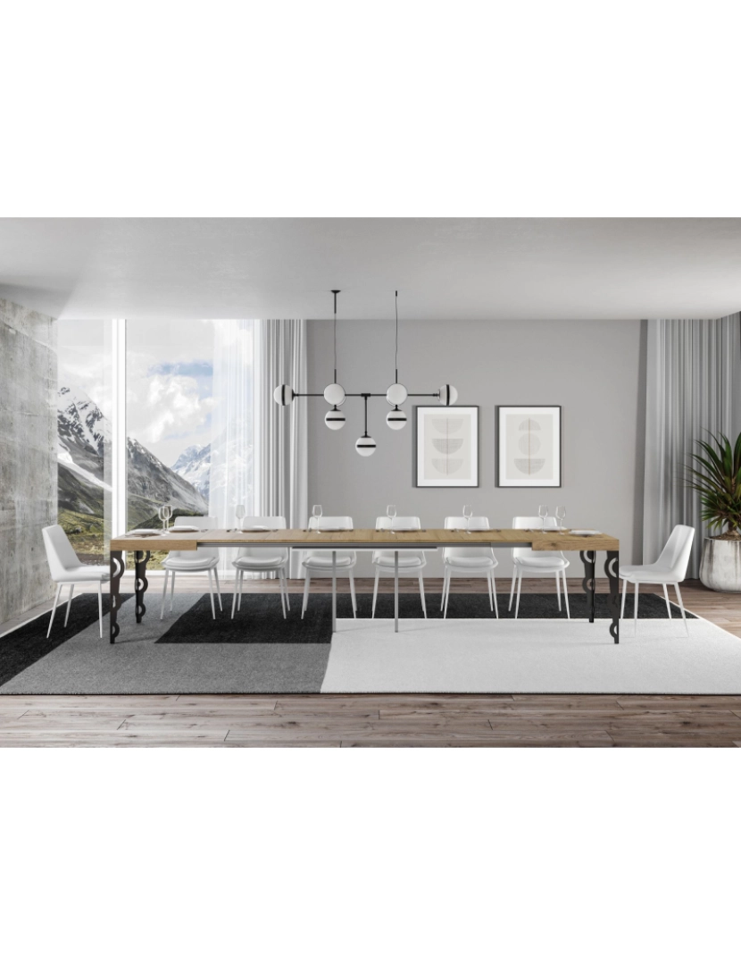 imagem de Mesa de jantar extensível 90x130/390 cm Karamay Carvalho Natural quadro Antracite4