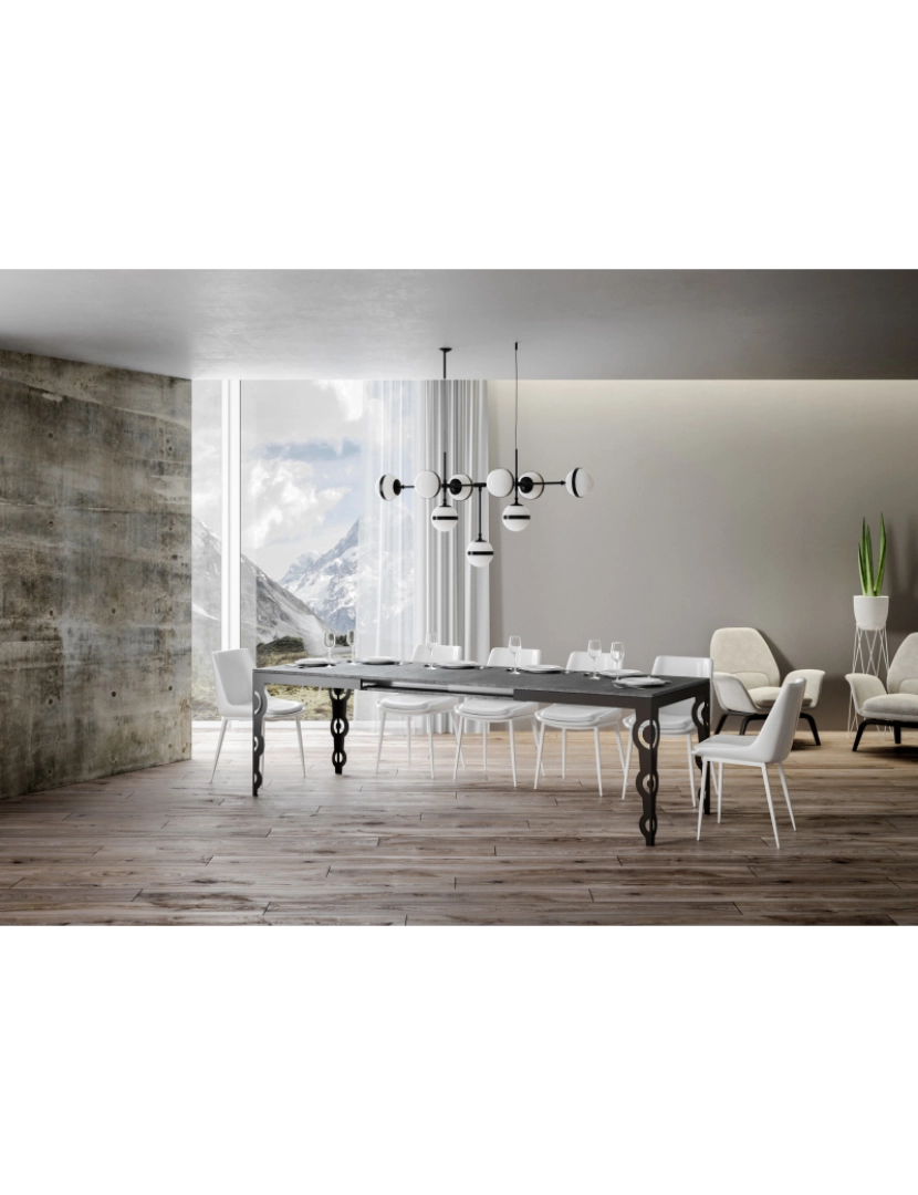 imagem de Mesa de jantar extensível 90x120/224 cm Karamay Evolution Cimento quadro Antracite3