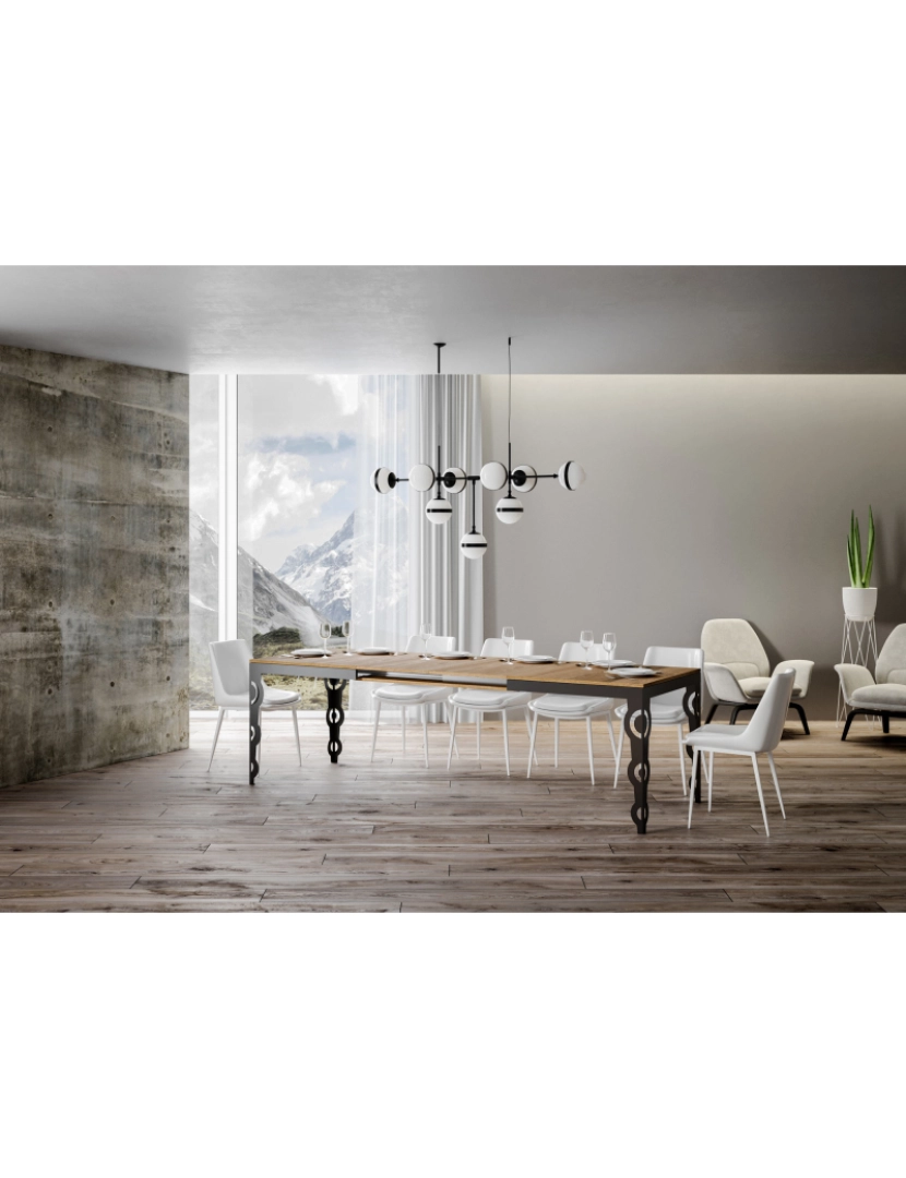 imagem de Mesa de jantar extensível 90x160/264 cm Karamay Evolution Carvalho Natural quadro Antracite3