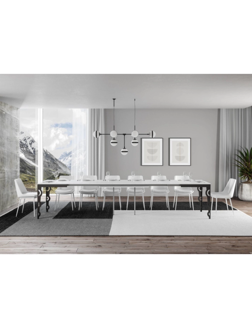 imagem de Mesa de jantar extensível 90x160/420 cm Karamay Evolution Cinza Branca quadro Antracite4