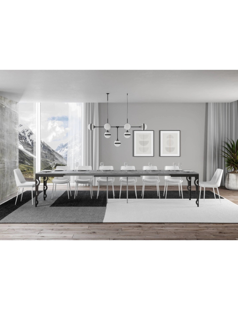 imagem de Mesa de jantar extensível 90x180/440 cm Karamay Evolution Cimento quadro Antracite4