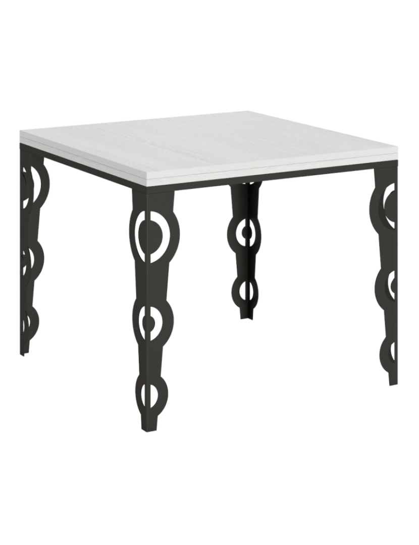 Itamoby - Mesa de jantar extensível tipo livro 90x90/180 cm Karamay Libra Cinza Branca quadro Antracite