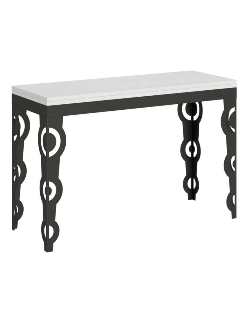 Itamoby - Mesa de jantar extensível tipo livro 120x45/90 cm Karamay Double Cinza Branca quadro Antracite