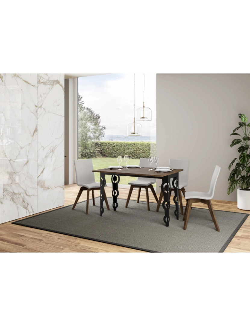 imagem de Mesa de jantar extensível tipo livro 120x45/90 cm Karamay Double Nogueira quadro Antracite3