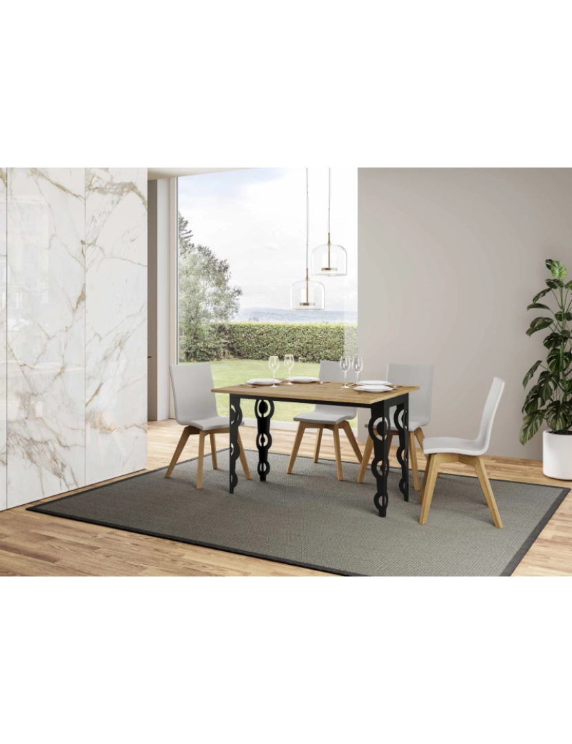 imagem de Mesa de jantar extensível tipo livro 120/200x45/90 cm Karamay Double Carvalho Natural quadro Antracite3