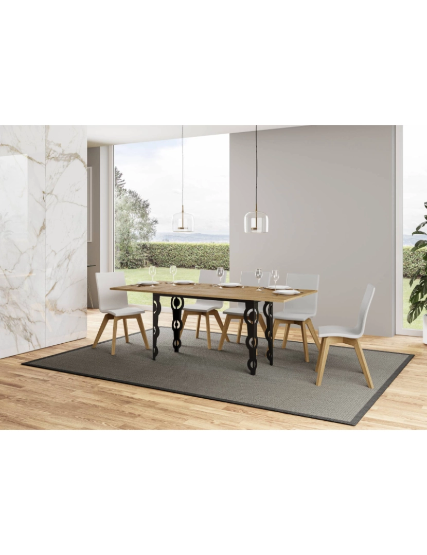 imagem de Mesa de jantar extensível tipo livro 120/200x45/90 cm Karamay Double Carvalho Natural quadro Antracite4