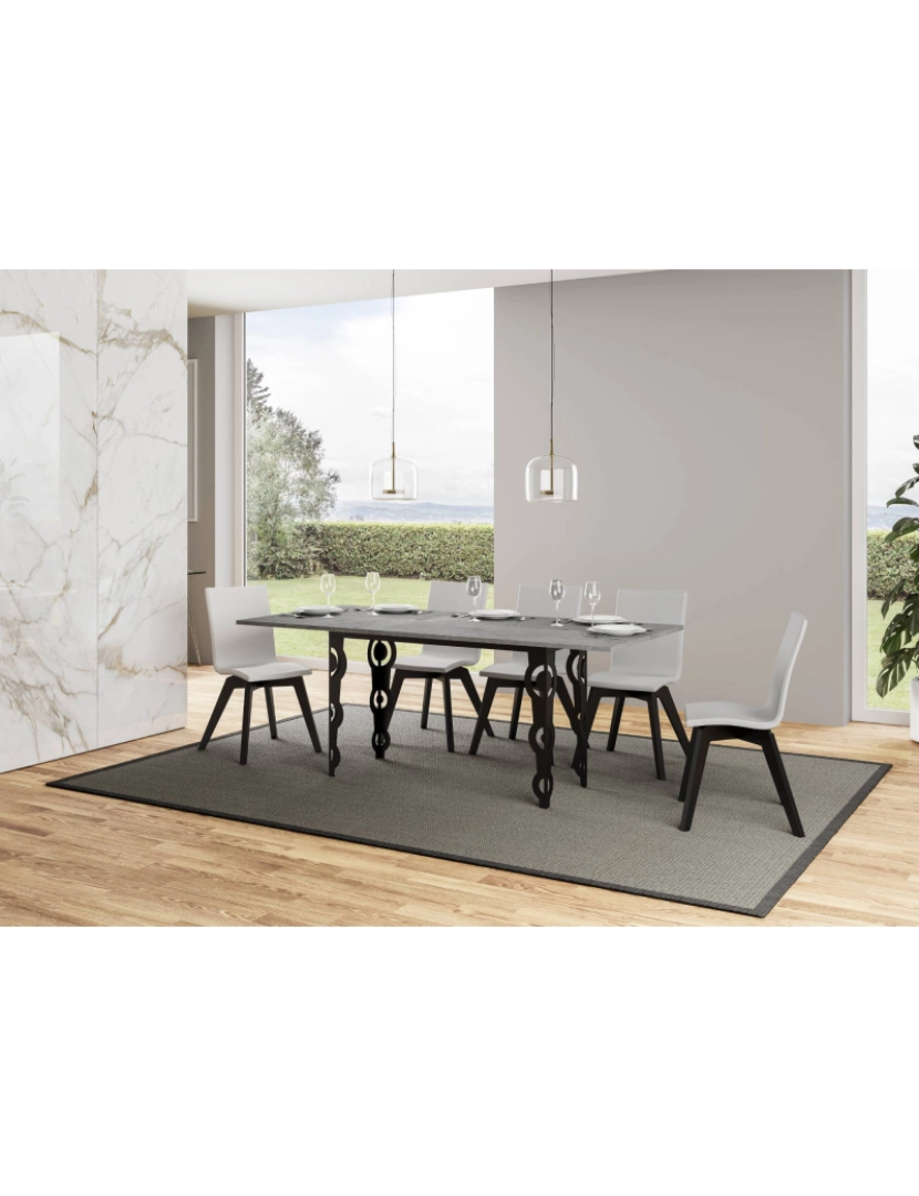 imagem de Mesa de jantar extensível tipo livro 120/200x45/90 cm Karamay Double Cimento quadro Antracite4