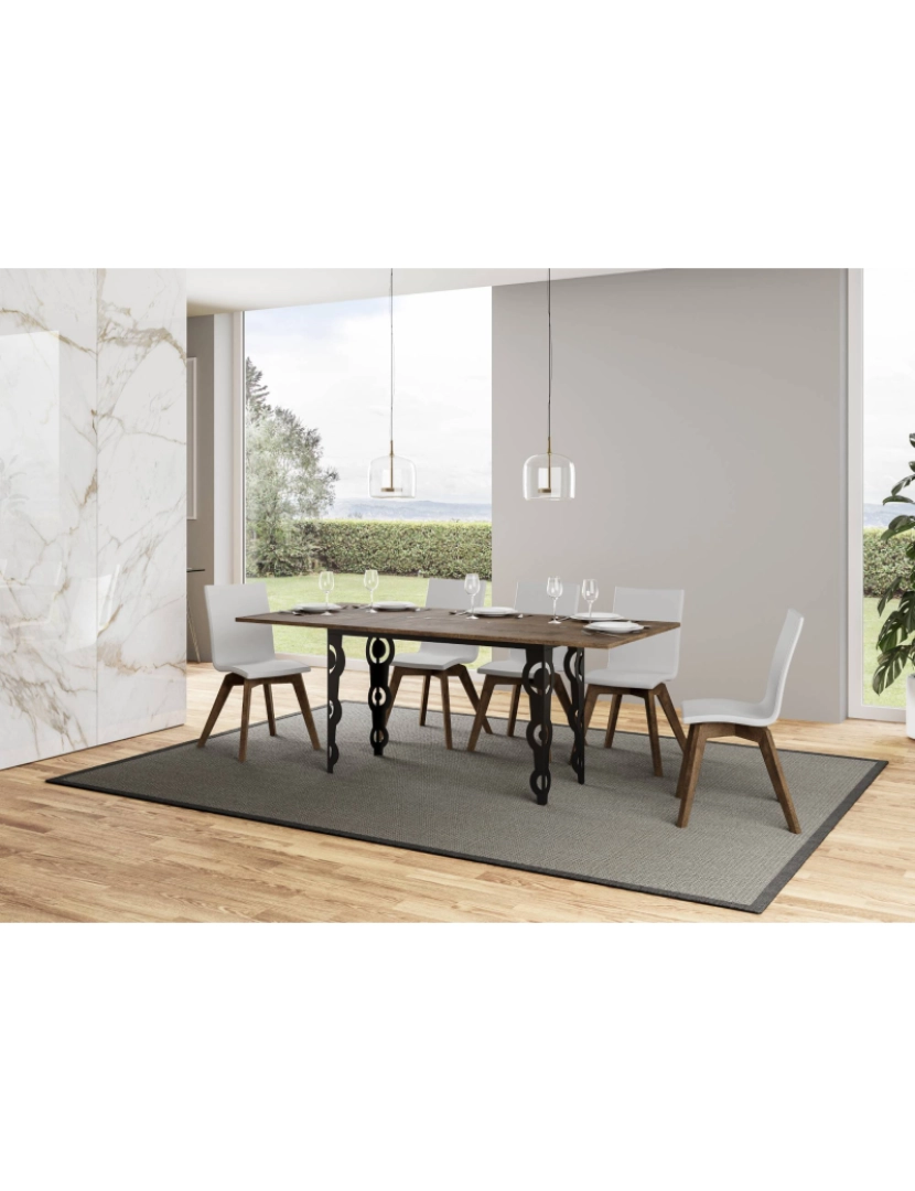 imagem de Mesa de jantar extensível tipo livro 120/200x45/90 cm Karamay Double Nogueira quadro Antracite4