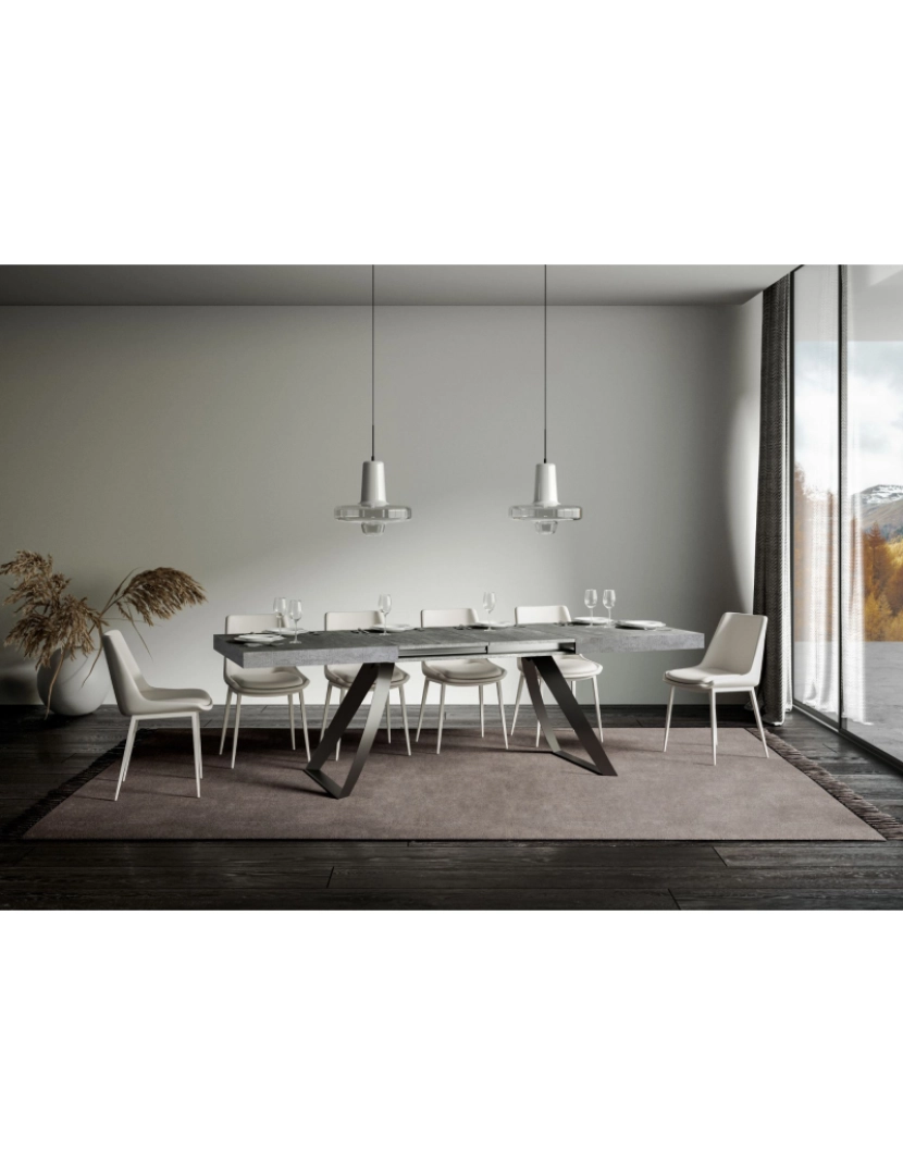 imagem de Mesa de jantar extensível 90x160/264 cm Proxy Cimento quadro Antracite3