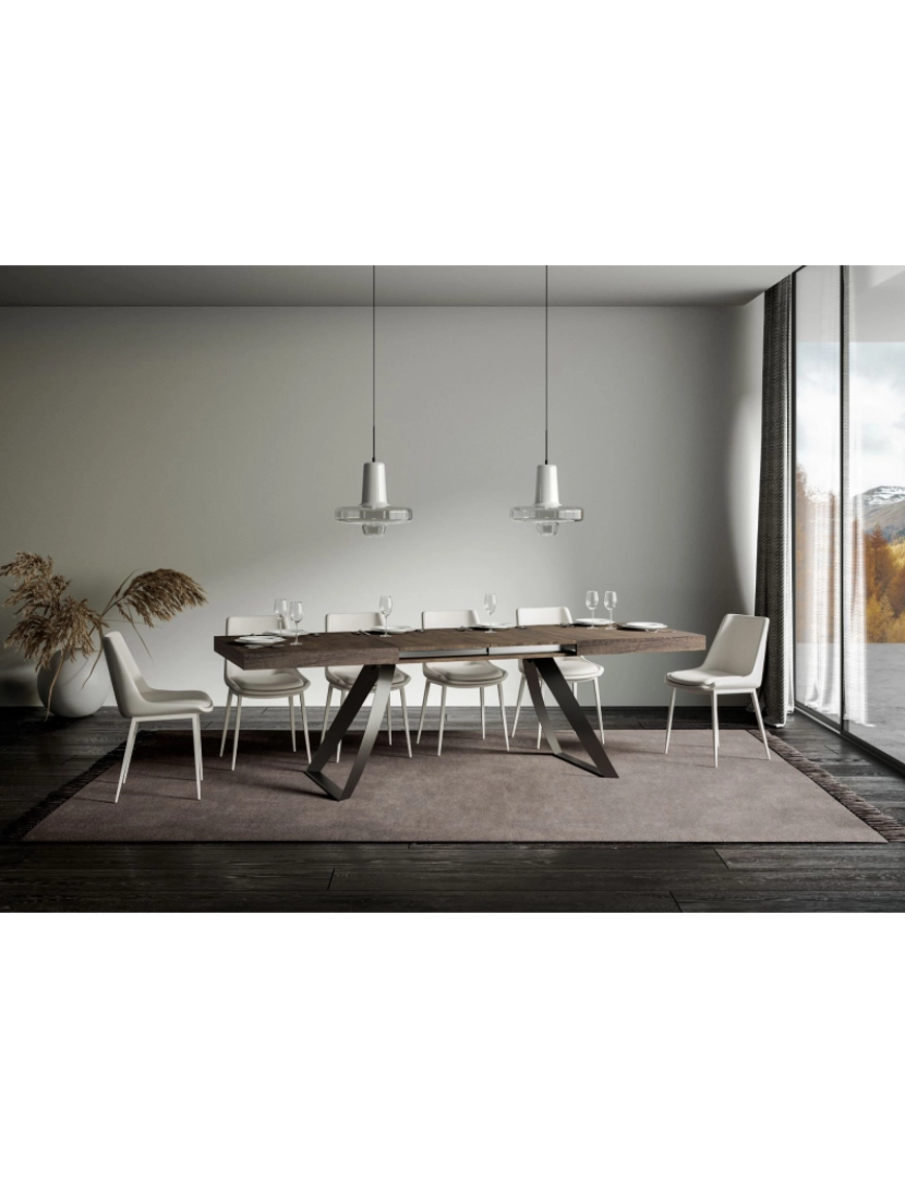 imagem de Mesa de jantar extensível 90x160/264 cm Proxy Nogueira quadro Antracite3