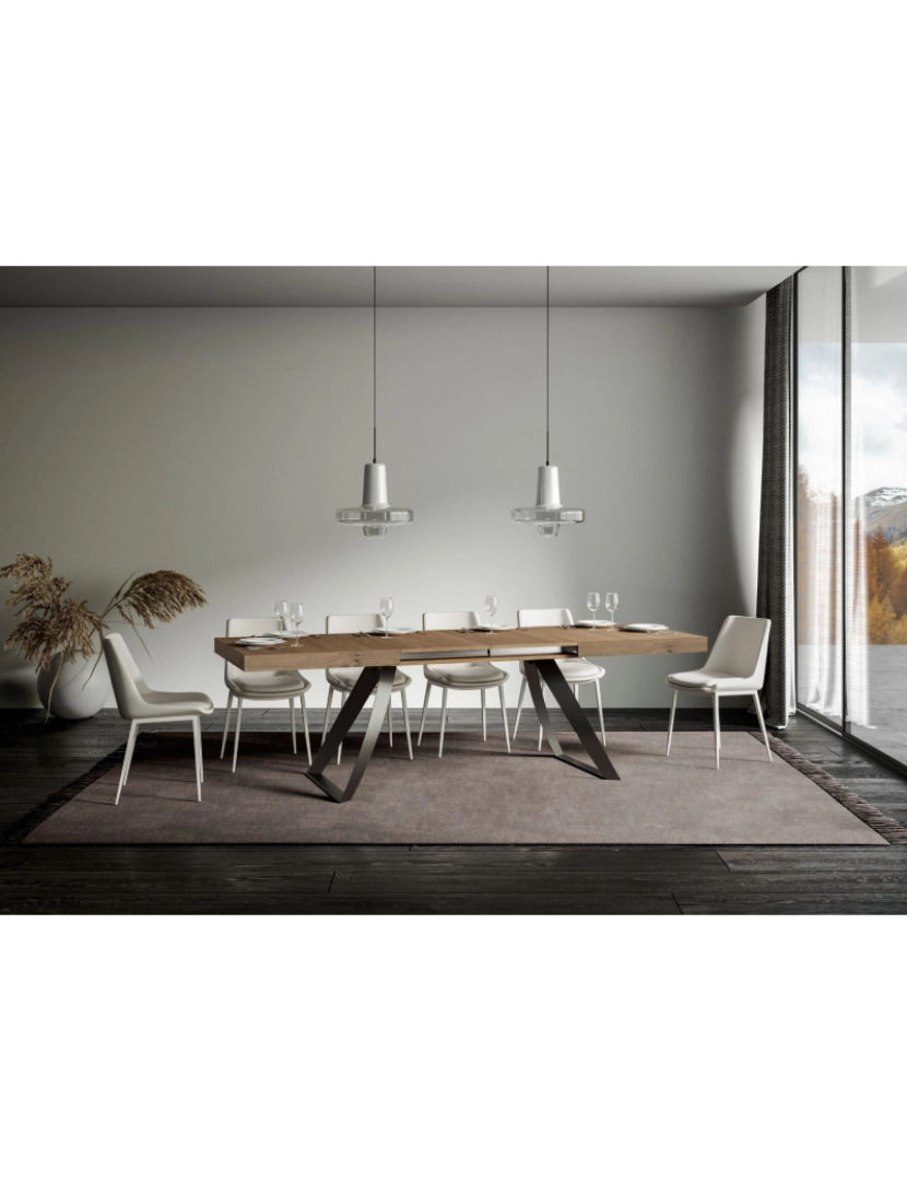 imagem de Mesa de jantar extensível 90x160/420 cm Proxy Carvalho Natural quadro Antracite3