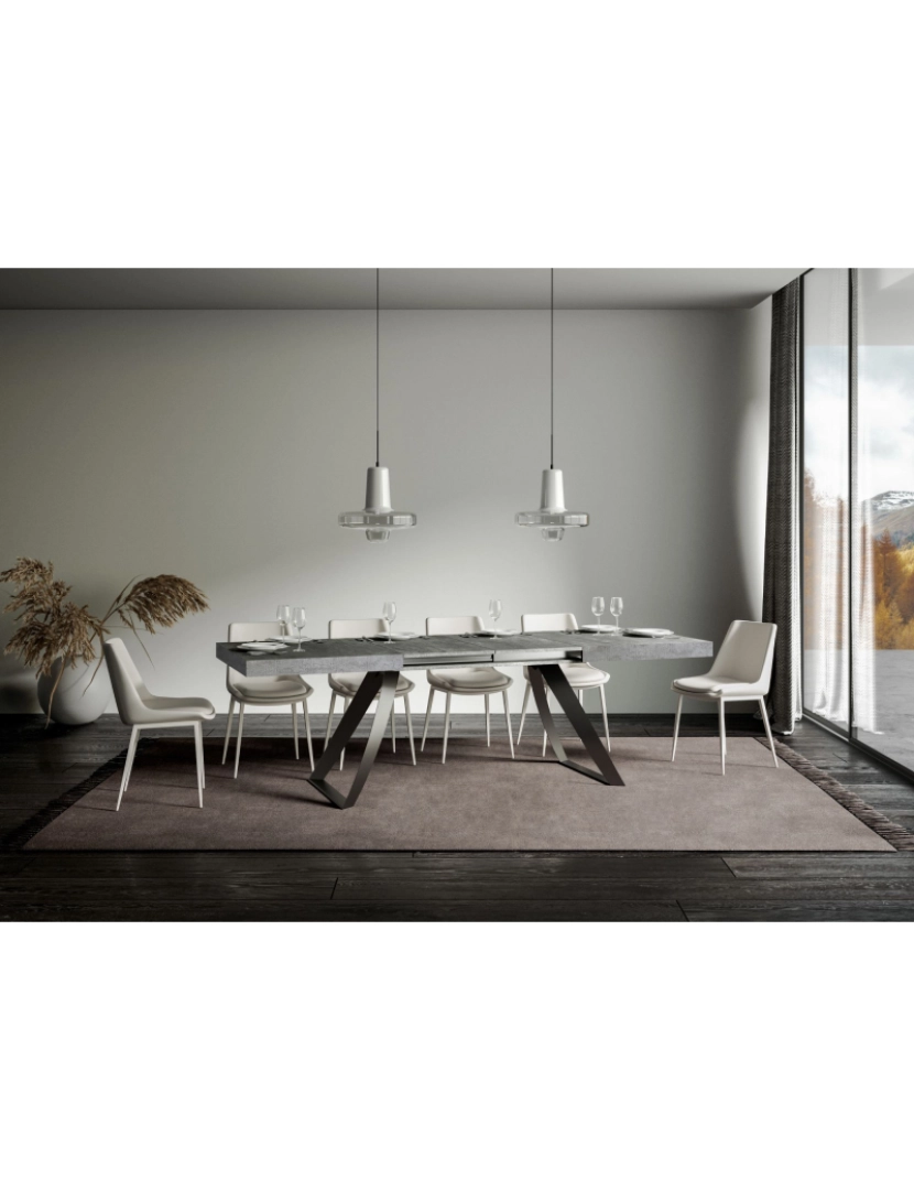 imagem de Mesa de jantar extensível 90x160/420 cm Proxy Cimento quadro Antracite3