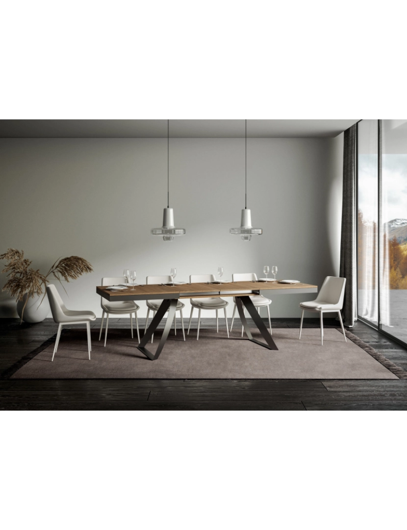 imagem de Mesa de jantar extensível 90x160/420 cm Proxy Evolution Carvalho Natural quadro Antracite3