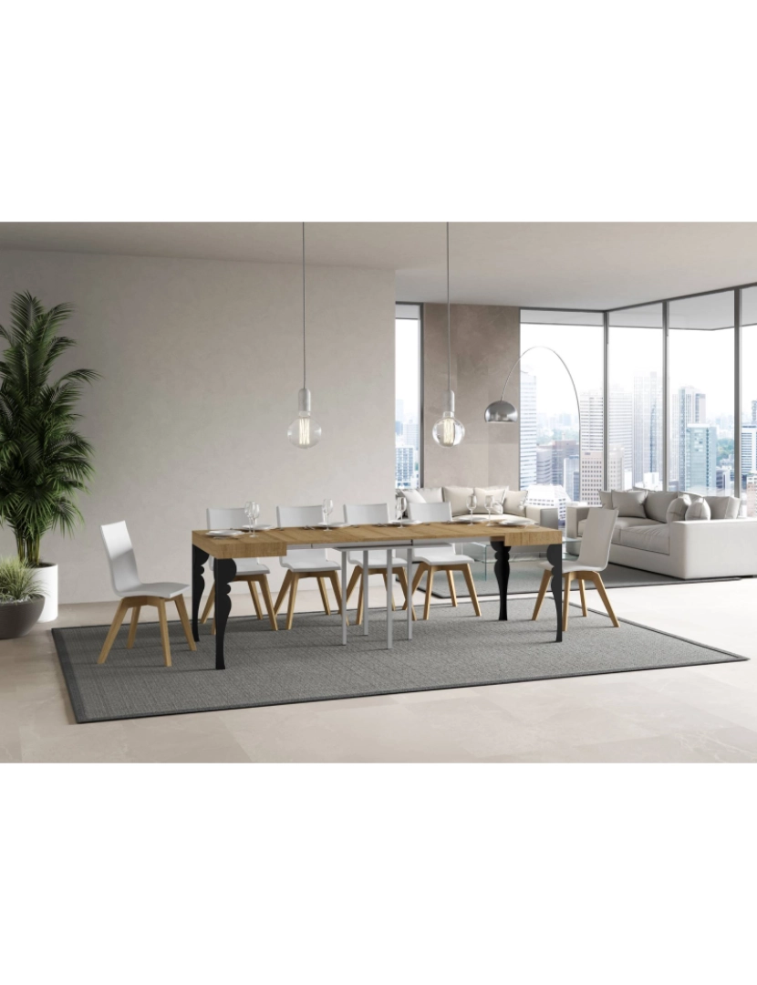 imagem de Mesa de jantar extensível 90x90/246 cm Paxon Carvalho Natural quadro Antracite3