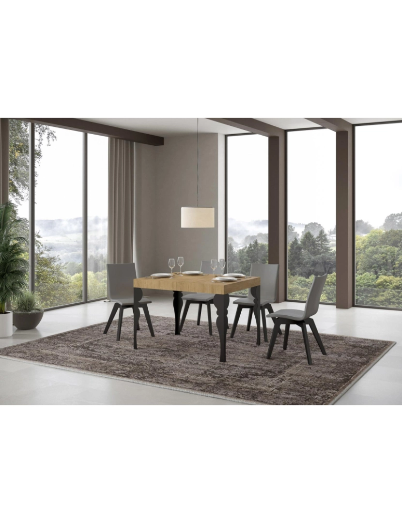 imagem de Mesa de jantar extensível 80x120/204 cm Paxon Carvalho Natural quadro Antracite2