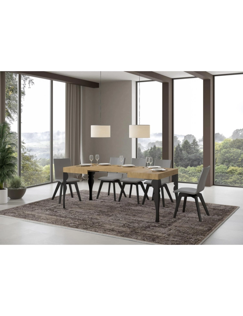 imagem de Mesa de jantar extensível 80x120/204 cm Paxon Carvalho Natural quadro Antracite3