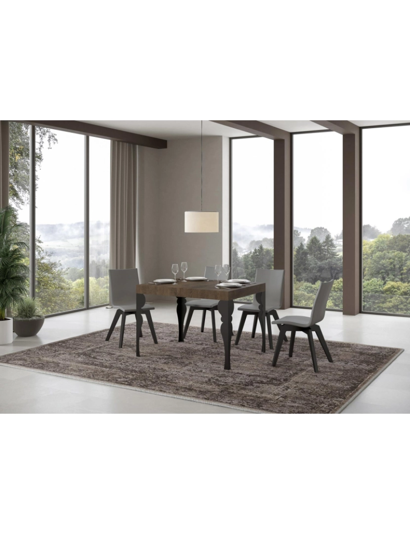 imagem de Mesa de jantar extensível 80x120/204 cm Paxon Nogueira quadro Antracite2