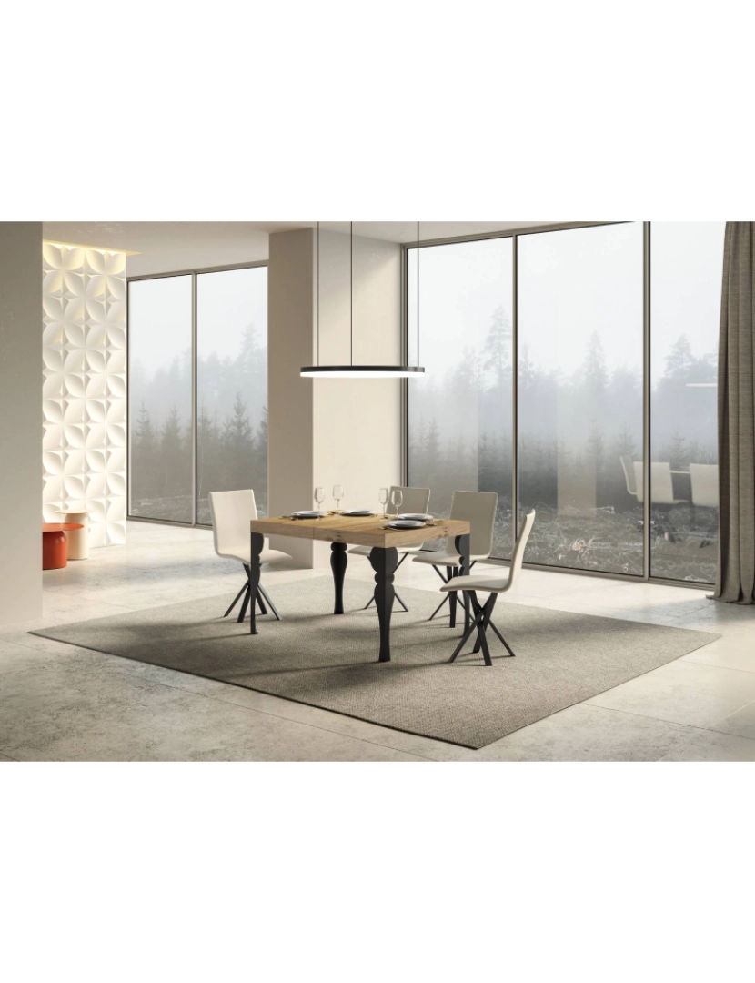 imagem de Mesa de jantar extensível 90x120/224 cm Paxon Carvalho Natural quadro Antracite2