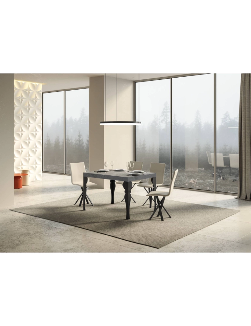 imagem de Mesa de jantar extensível 90x120/224 cm Paxon Cimento quadro Antracite2