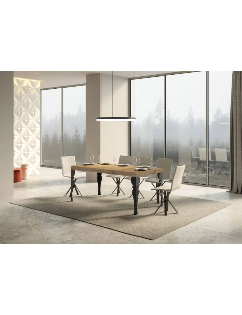 imagem de Mesa de jantar extensível 90x160/264 cm Paxon Carvalho Natural quadro Antracite2