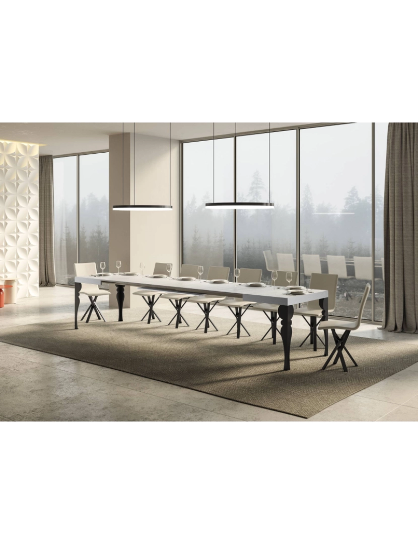 imagem de Mesa de jantar extensível 90x130/390 cm Paxon Cinza Branca quadro Antracite4