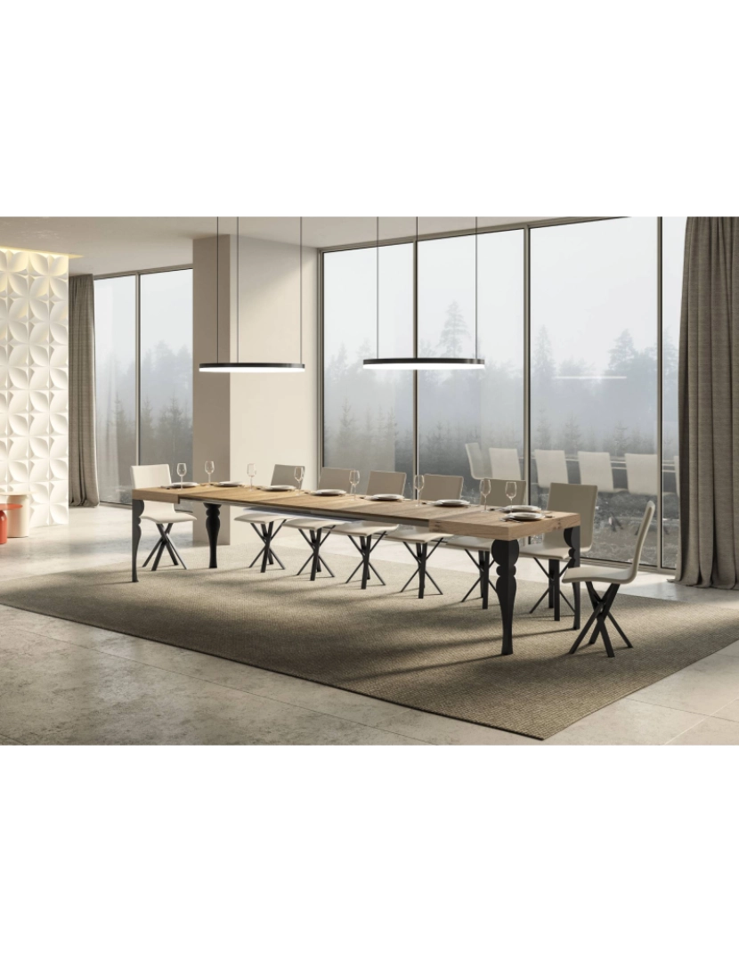 imagem de Mesa de jantar extensível 90x130/390 cm Paxon Carvalho Natural quadro Antracite4