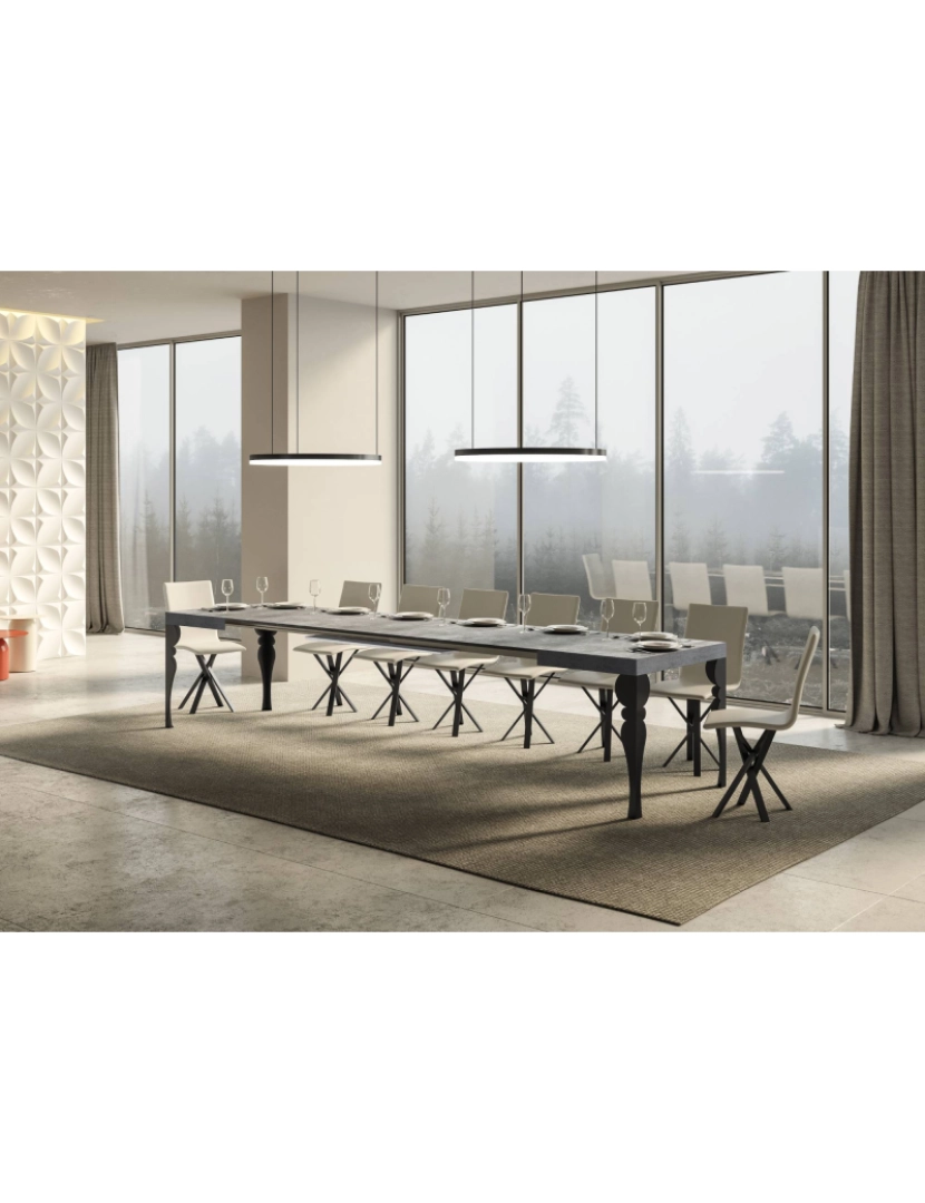 imagem de Mesa de jantar extensível 90x130/390 cm Paxon Cimento quadro Antracite4